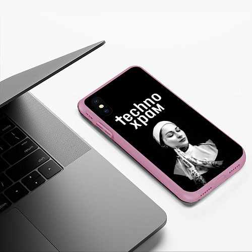 Чехол iPhone XS Max матовый Techno храм монашка в татуировках / 3D-Розовый – фото 3