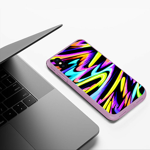 Чехол iPhone XS Max матовый Экспрессивная неоновая абстракция / 3D-Сиреневый – фото 3