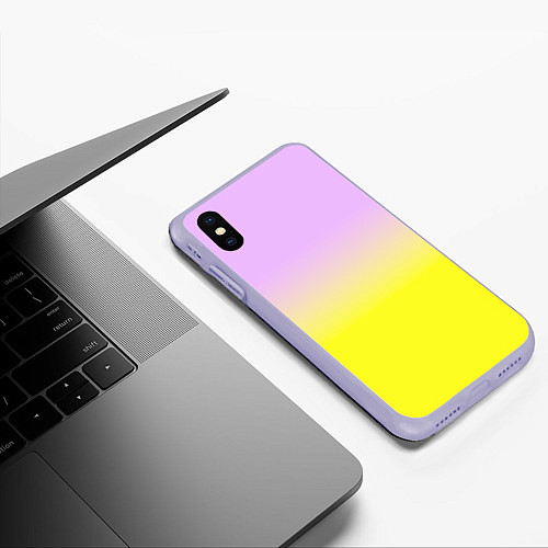 Чехол iPhone XS Max матовый Бледно-розовый и ярко-желтый градиент / 3D-Светло-сиреневый – фото 3