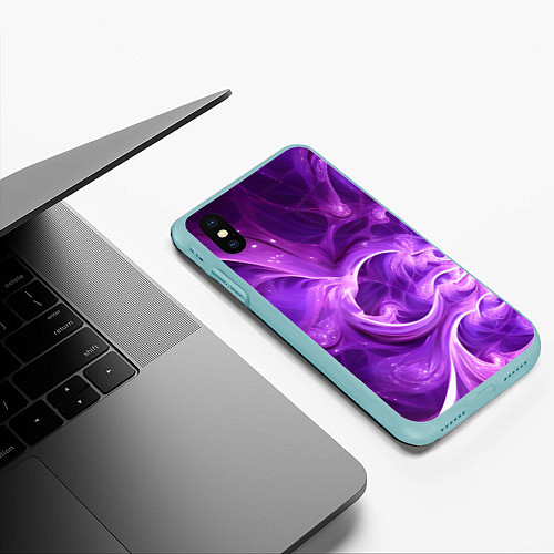 Чехол iPhone XS Max матовый Фиолетовая фрактальная абстракция / 3D-Мятный – фото 3