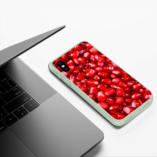 Чехол iPhone XS Max матовый Спелые зёрна граната / 3D-Салатовый – фото 3