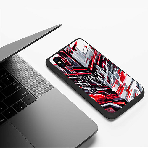 Чехол iPhone XS Max матовый Адские линии киберпанк / 3D-Черный – фото 3