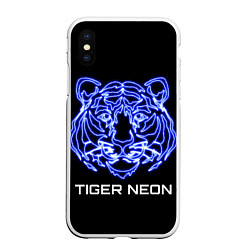 Чехол iPhone XS Max матовый Tiger neon art, цвет: 3D-белый