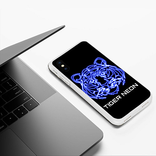 Чехол iPhone XS Max матовый Tiger neon art / 3D-Белый – фото 3