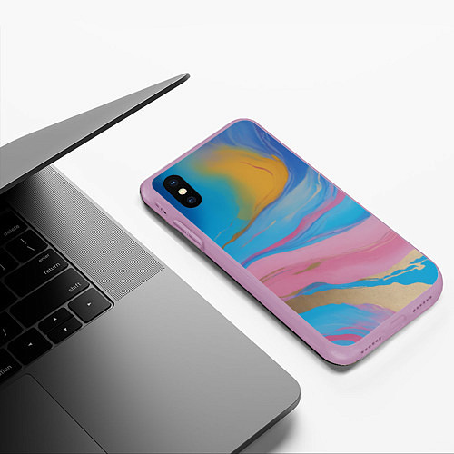 Чехол iPhone XS Max матовый Жидкая синяя и розовая краска / 3D-Сиреневый – фото 3