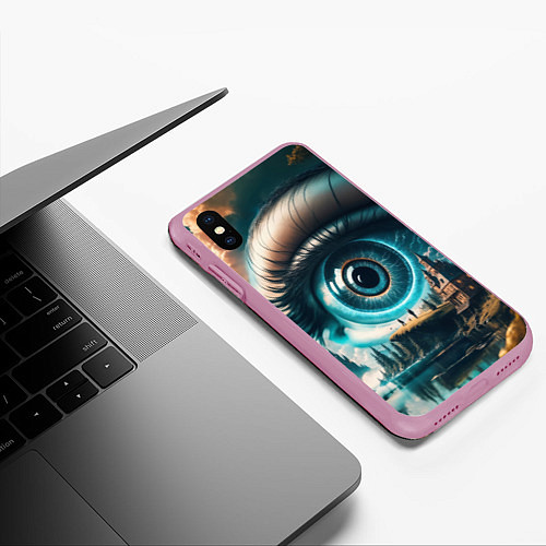 Чехол iPhone XS Max матовый Сюрреалистический глаз и пейзаж / 3D-Розовый – фото 3