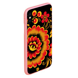 Чехол iPhone XS Max матовый Хохломская роспись красно-жёлтые цветы на чёрном ф, цвет: 3D-баблгам — фото 2