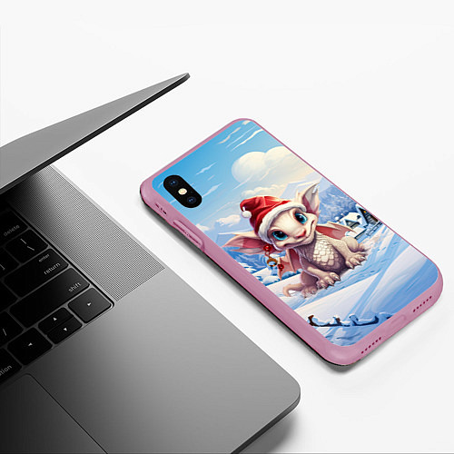 Чехол iPhone XS Max матовый Дракон на снежном фоне / 3D-Розовый – фото 3