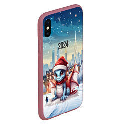 Чехол iPhone XS Max матовый Новый год 2024 дракон, цвет: 3D-малиновый — фото 2