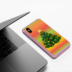 Чехол iPhone XS Max матовый Ёлка новогодняя украшенная на ярком разноцветном ф, цвет: 3D-розовый — фото 2