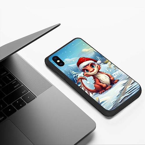 Чехол iPhone XS Max матовый Милый маленький новогодний дракон 2024 года / 3D-Черный – фото 3