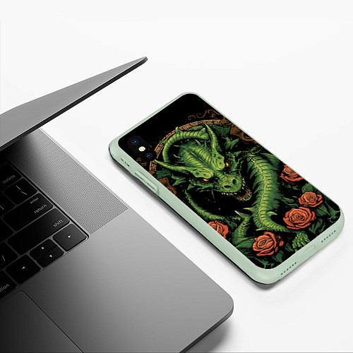 Чехол iPhone XS Max матовый Зеленый яркий неоновый дракон 2024 / 3D-Салатовый – фото 3