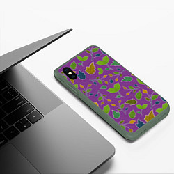 Чехол iPhone XS Max матовый Веточки и листья, цвет: 3D-темно-зеленый — фото 2