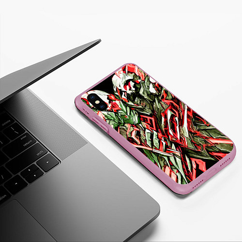 Чехол iPhone XS Max матовый Адский каменный доспех красный / 3D-Розовый – фото 3