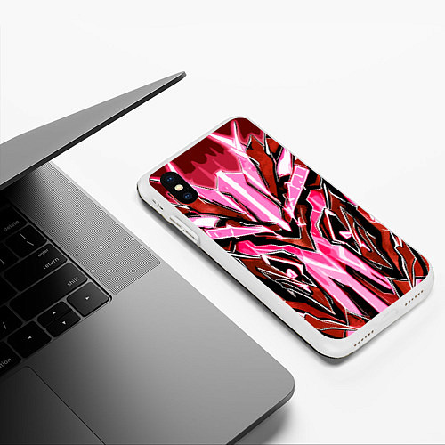 Чехол iPhone XS Max матовый Розовый кибер доспех / 3D-Белый – фото 3