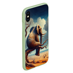 Чехол iPhone XS Max матовый Слон сидит на ветке дерева в пустыне, цвет: 3D-салатовый — фото 2