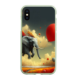 Чехол iPhone XS Max матовый Сюрреалистичный слон летит за шариком, цвет: 3D-салатовый