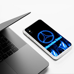 Чехол iPhone XS Max матовый Mercedes-benz blue neon, цвет: 3D-белый — фото 2