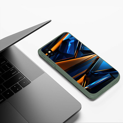 Чехол iPhone XS Max матовый Синии стеклянные осколки / 3D-Темно-зеленый – фото 3