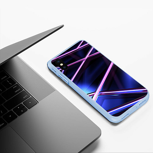 Чехол iPhone XS Max матовый Фиолетовая геометрическая абстракция / 3D-Голубой – фото 3