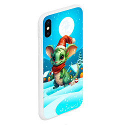 Чехол iPhone XS Max матовый Дракон зимний фон с домиками, цвет: 3D-белый — фото 2