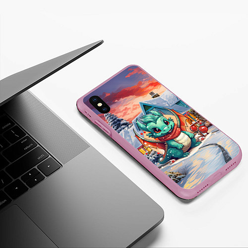 Чехол iPhone XS Max матовый Малыш милый дракон символ 2024 года / 3D-Розовый – фото 3