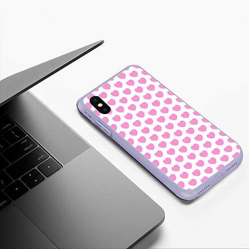 Чехол iPhone XS Max матовый Нежные розовые сердечки / 3D-Светло-сиреневый – фото 3