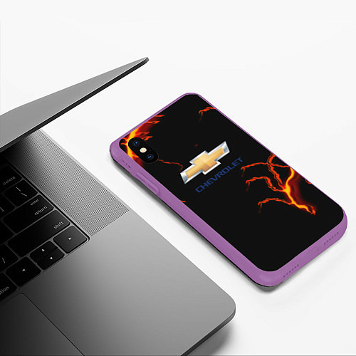Чехол iPhone XS Max матовый Chevrolet лого шторм / 3D-Фиолетовый – фото 3