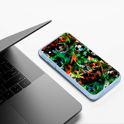 Чехол iPhone XS Max матовый Футбол узор / 3D-Голубой – фото 3