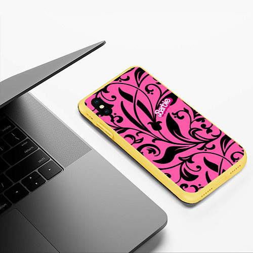 Чехол iPhone XS Max матовый Barbie - floral pattern / 3D-Желтый – фото 3