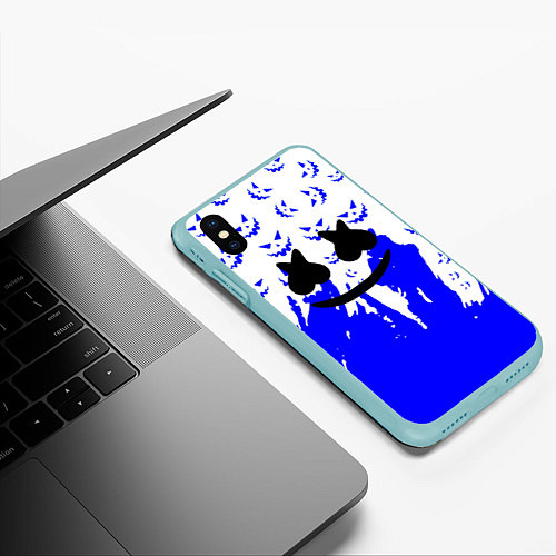 Чехол iPhone XS Max матовый Marshmello dj blue pattern music band / 3D-Мятный – фото 3