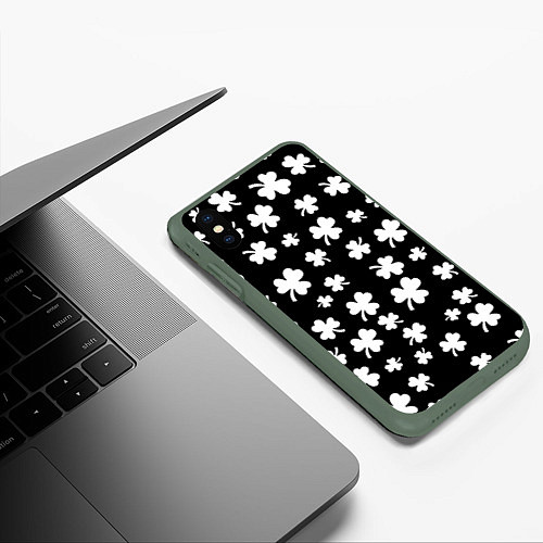 Чехол iPhone XS Max матовый Black clover pattern anime / 3D-Темно-зеленый – фото 3