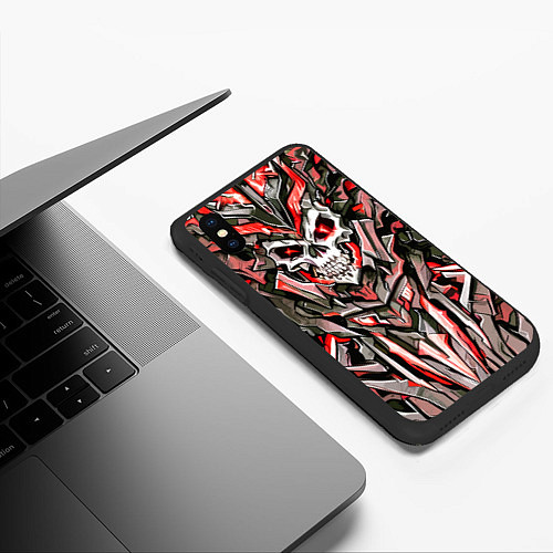 Чехол iPhone XS Max матовый Красный череп в камне / 3D-Черный – фото 3