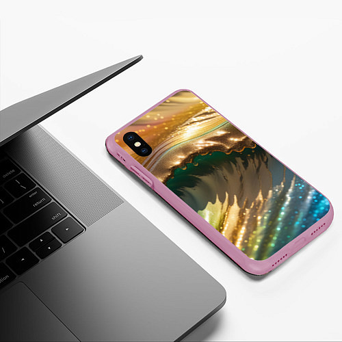 Чехол iPhone XS Max матовый Перламутровые блестящие волны радужных цветов / 3D-Розовый – фото 3