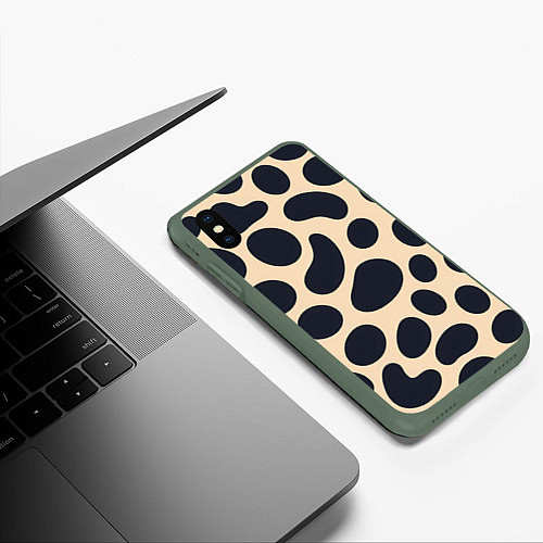 Чехол iPhone XS Max матовый Пятнышки леопарда / 3D-Темно-зеленый – фото 3