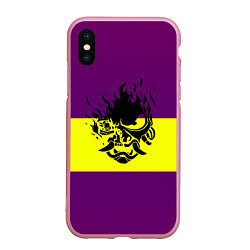 Чехол iPhone XS Max матовый Cyberpunk 2077 stripes, цвет: 3D-розовый