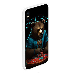 Чехол iPhone XS Max матовый Медведь играет в покер, цвет: 3D-белый — фото 2