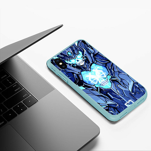 Чехол iPhone XS Max матовый Синий череп киберпанк / 3D-Мятный – фото 3