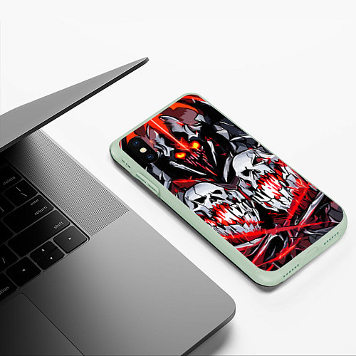 Чехол iPhone XS Max матовый Красные адские черепа / 3D-Салатовый – фото 3