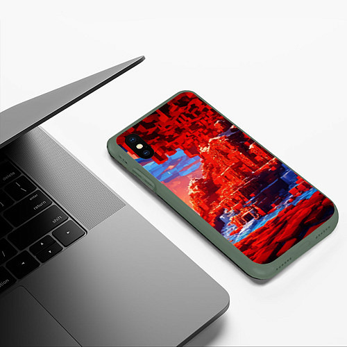 Чехол iPhone XS Max матовый Город в стиле майнкрафт / 3D-Темно-зеленый – фото 3