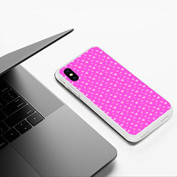 Чехол iPhone XS Max матовый Розовый маленькие сердечки, цвет: 3D-белый — фото 2
