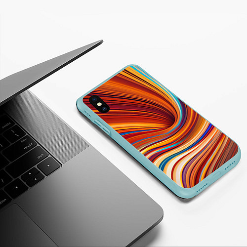 Чехол iPhone XS Max матовый Цветные волны - нейросеть / 3D-Мятный – фото 3