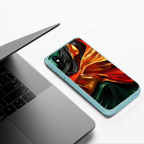 Чехол iPhone XS Max матовый Оранжевая и зеленый абстракция / 3D-Мятный – фото 3