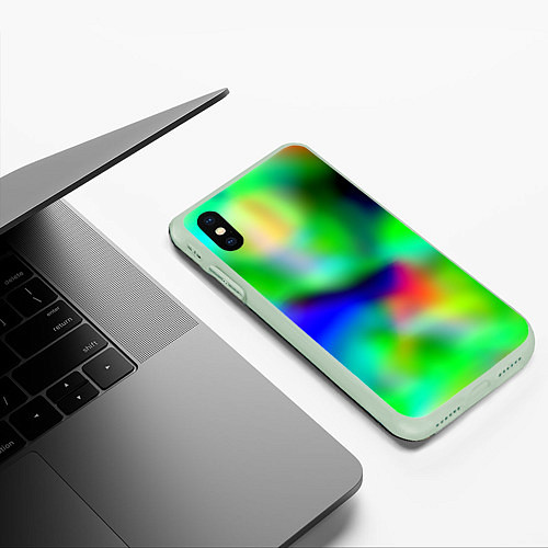 Чехол iPhone XS Max матовый Психоделический неоновый градиент / 3D-Салатовый – фото 3