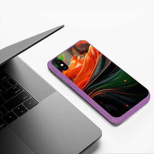 Чехол iPhone XS Max матовый Оранжевая и зеленый абстракция / 3D-Фиолетовый – фото 3