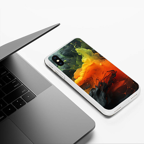 Чехол iPhone XS Max матовый Взрыв оранжевой краски / 3D-Белый – фото 3