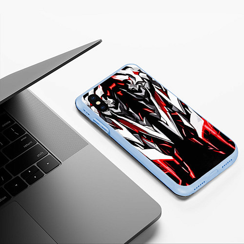 Чехол iPhone XS Max матовый Белый и красный металл / 3D-Голубой – фото 3