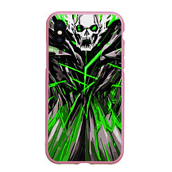Чехол iPhone XS Max матовый Череп и зелёные полосы, цвет: 3D-розовый