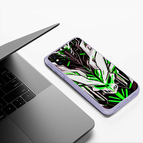 Чехол iPhone XS Max матовый Зелёный адский череп / 3D-Светло-сиреневый – фото 3