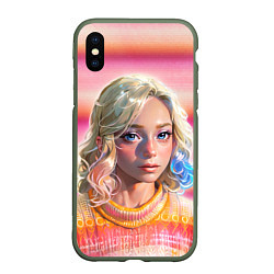 Чехол iPhone XS Max матовый Энид Синклер - арт и текстура розового свитера, цвет: 3D-темно-зеленый